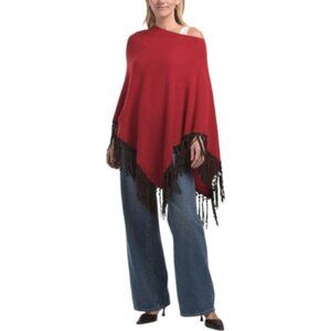TESMA Made In Italy Cashmere Blend Poncho With Real Suede Fringes